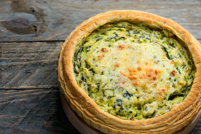 Veg and recipe - purple sprouting broccoli and goat's cheese quiche