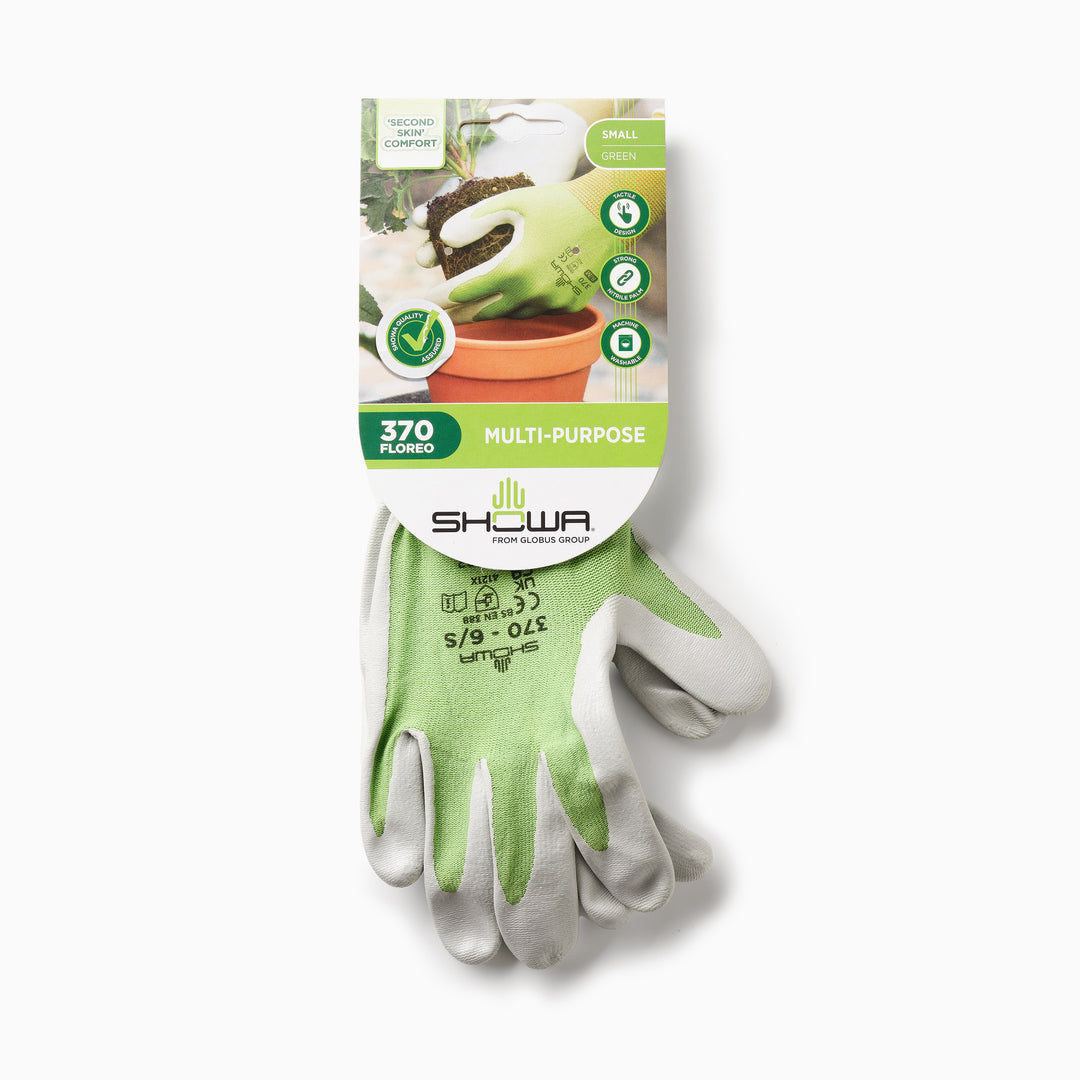 Front view of a green Genus Showa 370 Gardening Glove