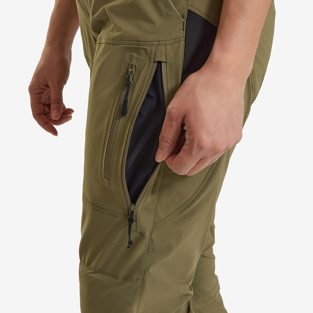 Pocket on a pair of Genus burnt olive womens summer gardening trousers