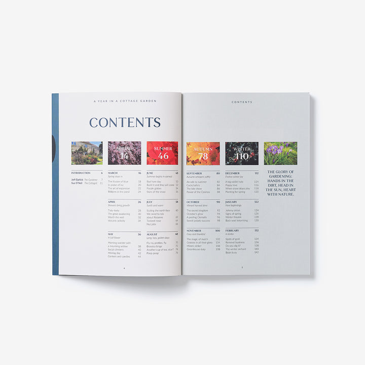 Contents page in the Genus A Year In A Cottage Garden Book 