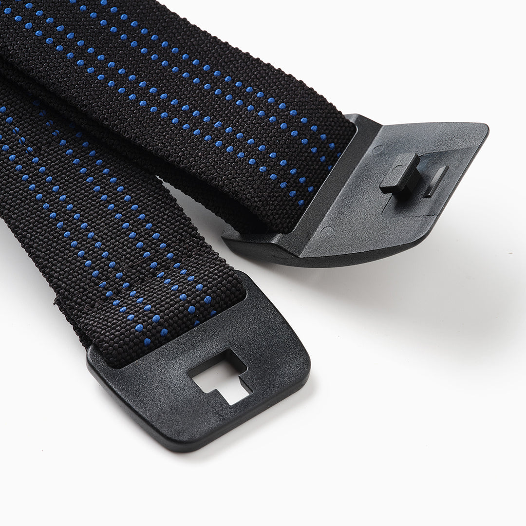Close up of a blue and black Genus elasticated gardening belt 