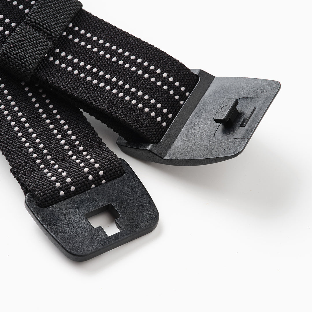 Close up of a white and black Genus elasticated gardening belt 
