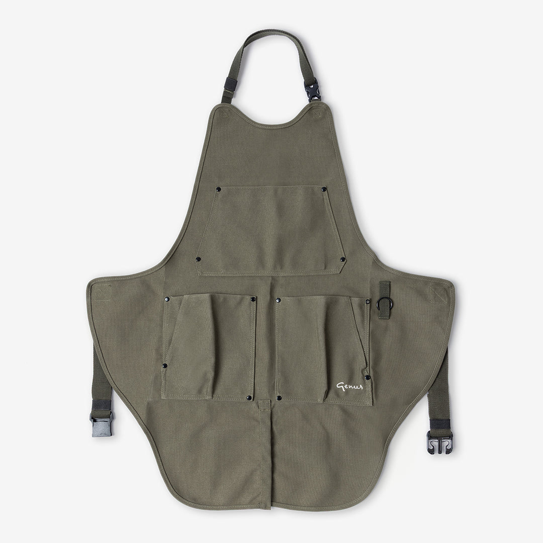 Front view of a Genus gardening apron