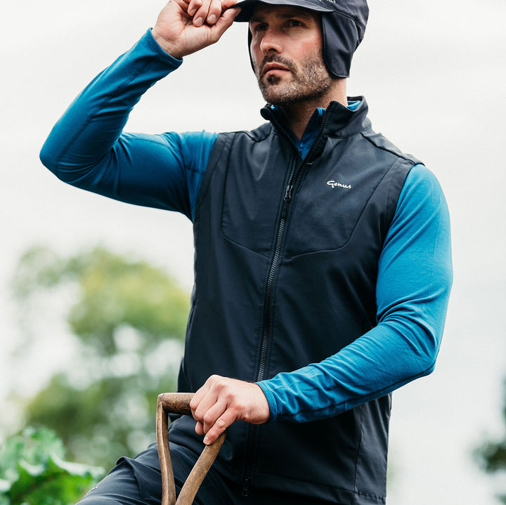 Man wearing a Genus Men's Wisley Gardening Gilet in his garden