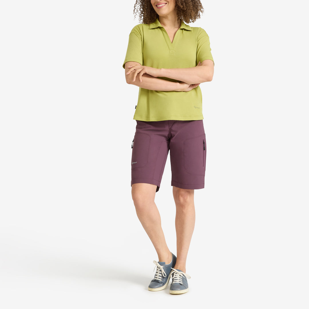 Front view of a Genus Soft Lime Women's Eden Collared Tee