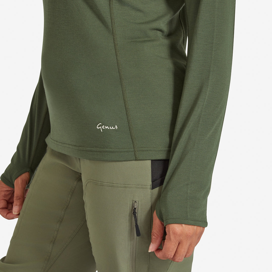 Image showing the sleeves of a Genus Women's Dark Green Eden Zip Neck Top