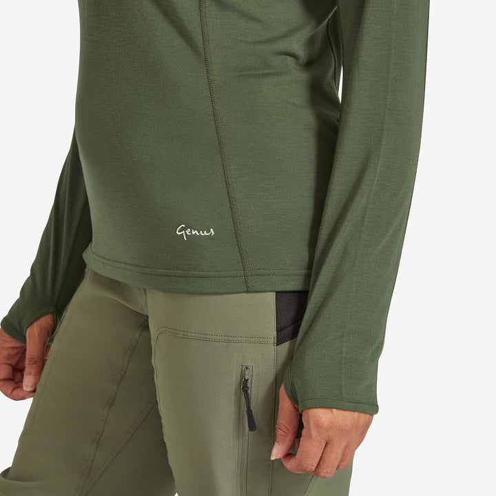 Image showing the sleeves of a Genus Women's Dark Green Eden Zip Neck Top