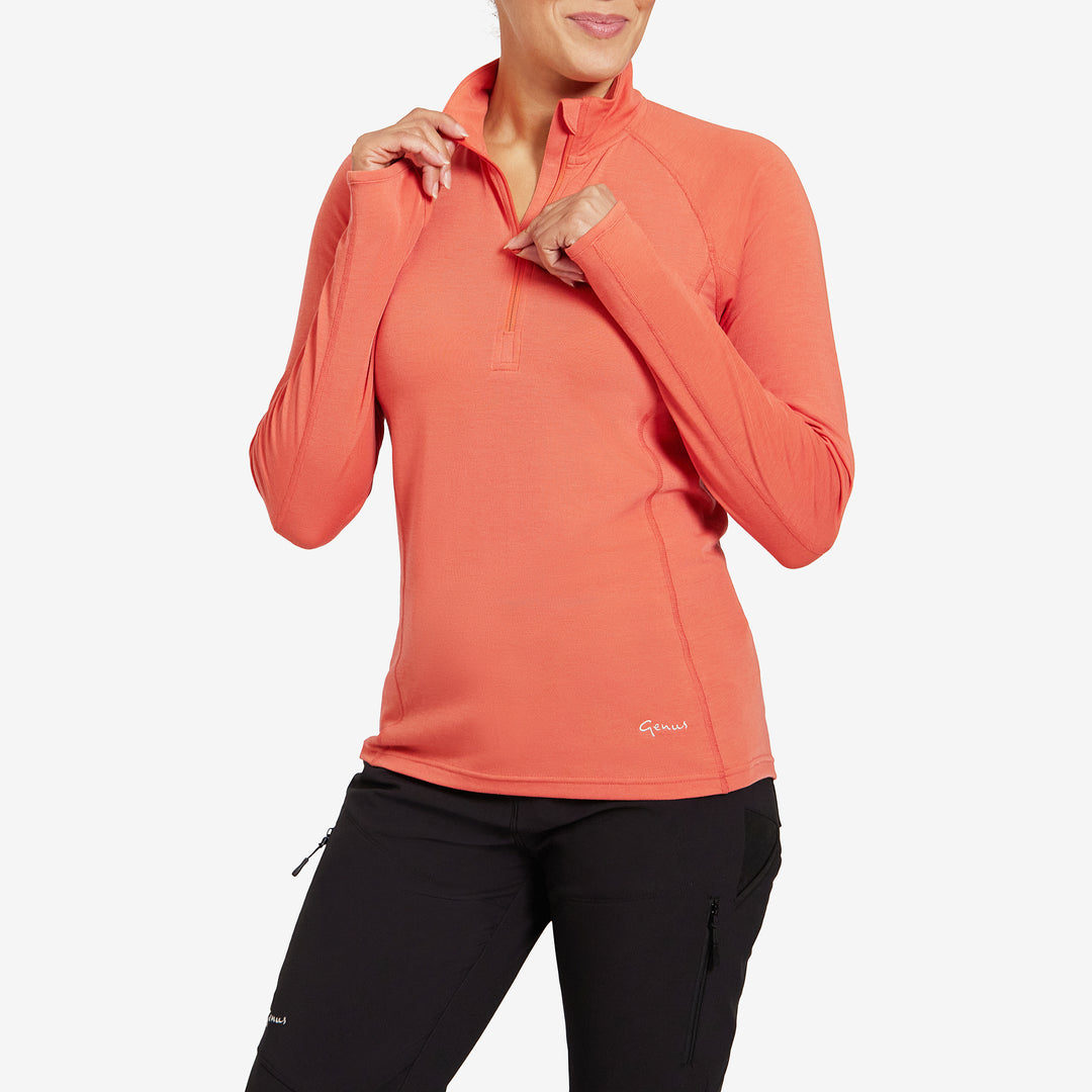 Genus Women's Burnt Orange Eden Zip Neck Top