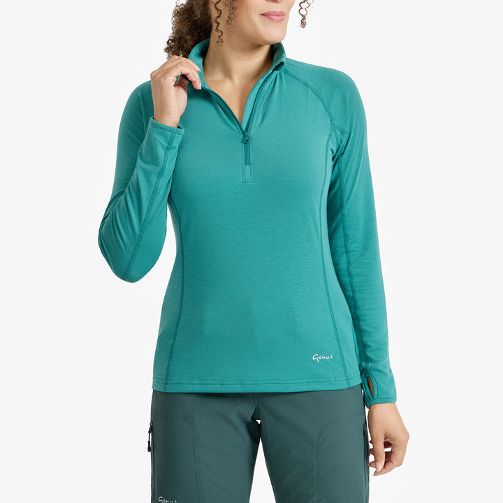 Women's Eden Gardening Zip-Neck Top - Teal